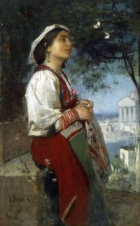 ماريس جاكوب جمال إيطالي شابة مع فراشات كاليفورنيا. 1867 68 لوحة قماشية