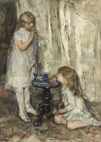 Maris Jacob Two Girls Daughters Of The Artist Blowing Bubbles canvas print