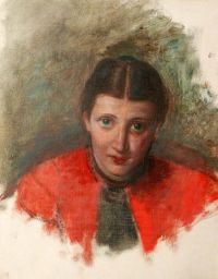 Martineau Robert Braithwaite Die Frau des Künstlers in einem roten Umhang-Leinwanddruck