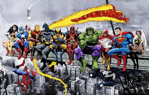 Marvel And Dc Super Heros Lunch Atop A Skycrapper canvas print