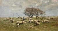Mauve Anton A Shepherd With Sheep In A Field