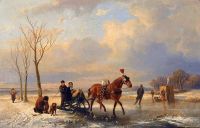 Mauve Anton A Winterlandschaft mit Figuren auf einem Schlitten A Koek En Zopie im Hintergrund 1863