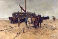Mauve Anton Fishing Boat On The Beach canvas print