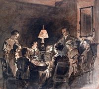 Mauve Anton Malvenfarbene Familie am Tisch