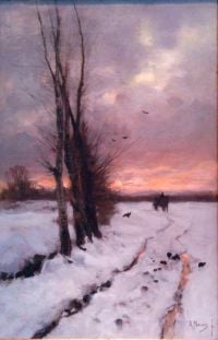 Mauve Anton Snow Landscape With Sunset Ca. 1885 87