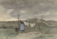 Mauve Anton Woman At A Laundry Line In The Dunes canvas print