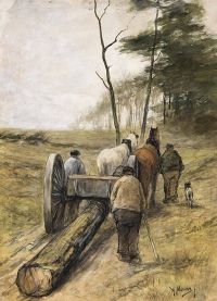 Mauve Anton Woodcutters On A Sandy Track canvas print