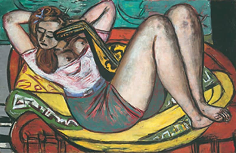 Tableaux sur toile, reproduction de Max Beckmann Woman With A Mandolin In Yellow And Red 1950