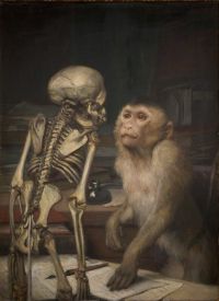 Max Gabriel Cornelius Von Monkey With A Skeleton Ca. 1900