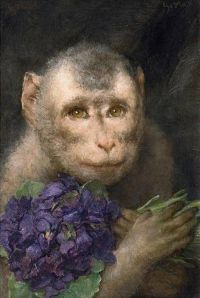 Max Gabriel Cornelius Von Monkey mit Blumenstrauß