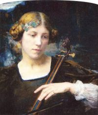 Maxence Edgar Junges Mädchen spielt ein Saiteninstrument oder junger Musiker ca. 1911