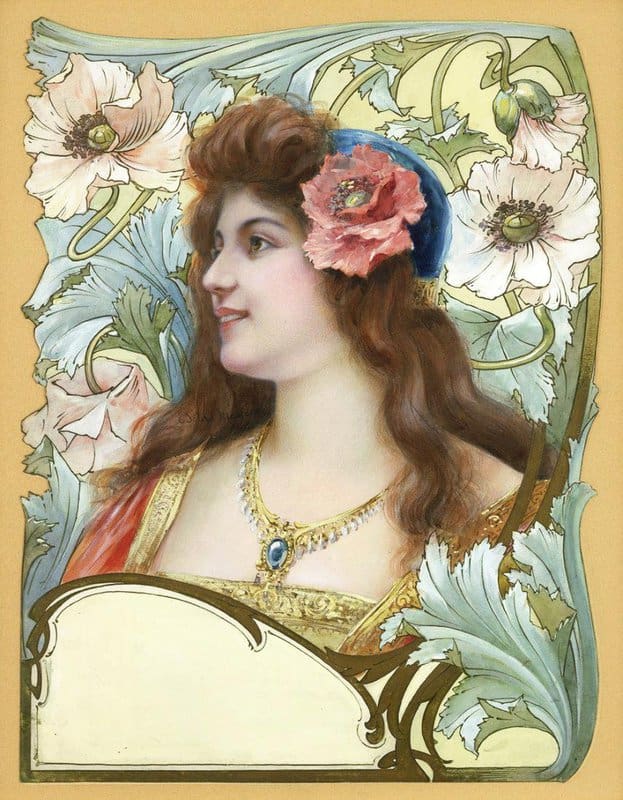 Maxence Edgar Roter Mohn   Junge Frau Mit Offenen Haaren Vor Ornamentalem Hintergrund Aus Mohnblumen canvas print