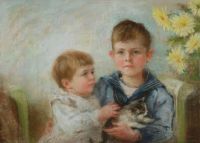 ميريت آنا ليا فتى وطفل مع قطة ربما 1889