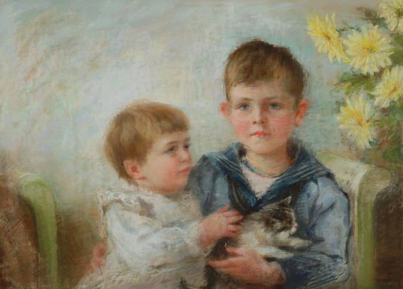 Merritt Anna Lea Boy And A Child With A Kitten Possibly 1889 canvas print