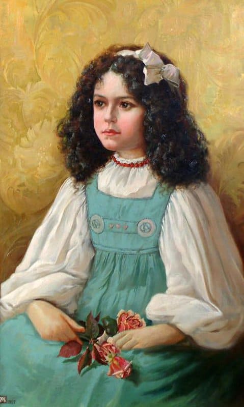 Merritt Anna Lea Portrait Of A Young Girl Holding A Posy Of Roses 1907 canvas print