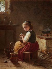 Meyer Von Bremen Johann Georg A Little Scullery Maid Peeling Potatoes canvas print