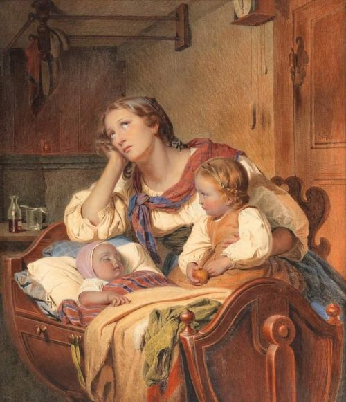 Meyer Von Bremen Johann Georg A Mother At The Cradle Of Her Sick Child canvas print