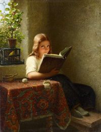 Meyer Von Bremen Johann Georg A Young Girl Reading At A Table canvas print