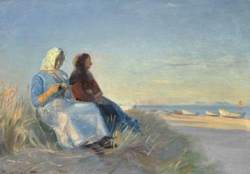 Michael Ancher Two Women With Their Needlework In The Dunes At Skagen Sonderstrand 1908 canvas print