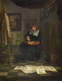 Michiel Van Musscher An Artist In His Studio With His Drawings Mid-1660s