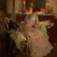 Miller Richard Edward Sewing By Lamplight Ca. 1906 08
