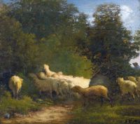 Millet Jean Francois Schafe grasen entlang einer Hecke 1861 62