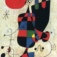 Miro Figures And Dog In Front Of The Sun