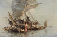 مولستيد كريستيان تم غزو عميد إنجليزي بواسطة Danish Gunboats 1808 مطبوعة على القماش