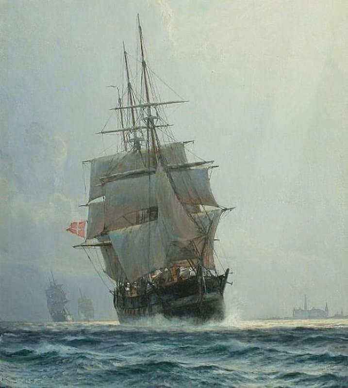 Molsted Christian Fregatter Pa Vandet I Baggrunden Kronborg 1900 canvas print