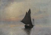 Molsted Christian Seascape With Sailing Ships In Misty Weather 1913