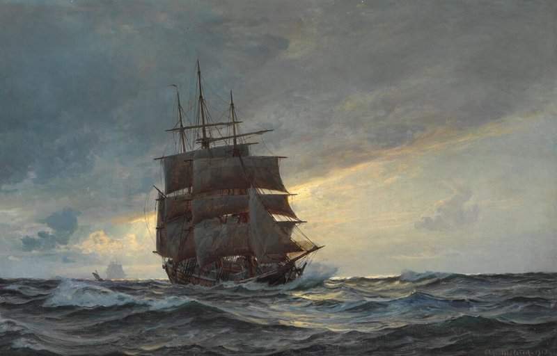 Molsted Christian Seascape With Sailing Ships In The Open Sea canvas print