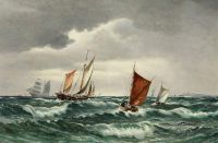 Molsted Christian Seascape With Sailingships And Sailing Boats And Castle Kronborg In The Distance