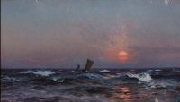 مولستيد كريستيان زورقان شراعيان على البحر عند غروب الشمس 1893