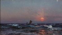 Molsted Christian زورقان شراعيان على البحر عند غروب الشمس 1893 1 لوحة قماشية