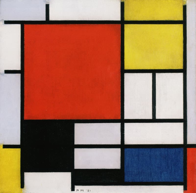 Mondrian Composition With Large Blue Plane Red Black Yellow And Gray canvas print