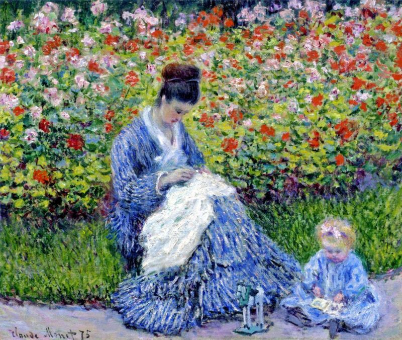 Monet Claude Camille Monet And A Child In The Artist S Garden In Argenteuil canvas print