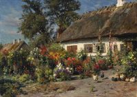 Monsted Peder A Cottage Garden With Chickens 1919 canvas print