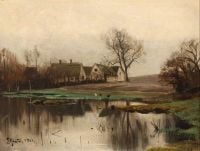Monsted Peder Ein Bauernhof an einem Teich an einem grauen Tag 1901