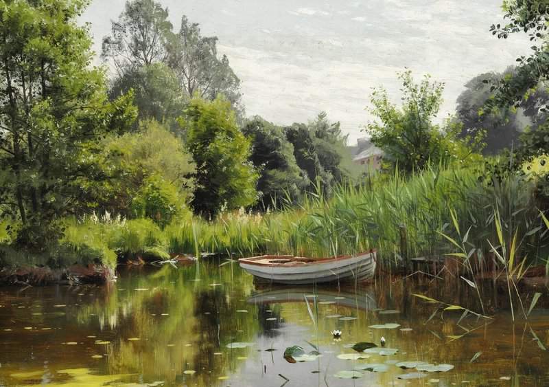 Monsted Peder A Forest Lake With A Rowboat In The Background A House 1903 canvas print