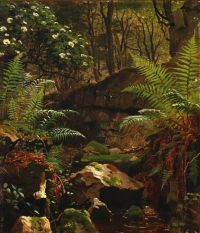 Monsted Peder Ein üppiger Waldboden mit einer Feder 1881