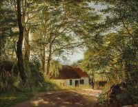 Monsted Peder A Man With His Cows On A Dirt Road With Sunlight Over The Trees