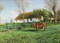 Monsted Peder A Milkmaid On Her Way To Milk The Cow 1925