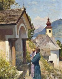 Monsted Peder Mutter und Kind an einer Kapelle Kitzbühel 1917