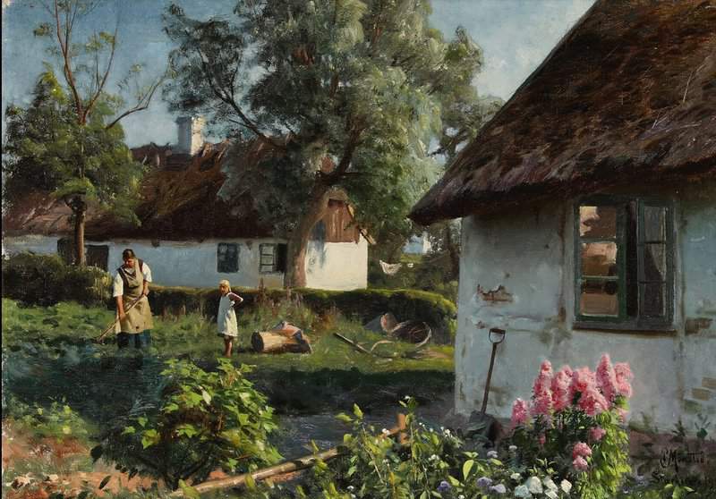 Monsted Peder A Peasant Woman And A Little Girl Working In The Garden 1923 canvas print