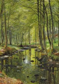 Monsted Peder Ein Frühlingstag an einem Bach im Wald bei Moesgaard bei Aarhus 1890