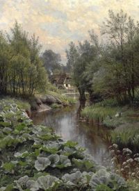 Monsted Peder A Spring Day By A Stream. In The Foreground Dock Leaves And Ducks With Ducklings. In The Background A Watermill 1911 canvas print