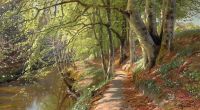 Monsted Peder A Spring Day In The Forest With A Path Winding Its Way Along A Stream 1895 canvas print
