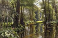 Monsted Peder A Stream Through The Forest. A Woman Is Poling A Boat 1911 canvas print