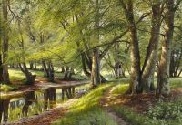 Monsted Peder A Summer Day In The Forest With Deer In The Background 1908