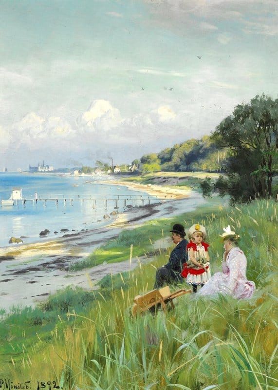 Monsted Peder A Summer Day On The Beach At Helleb K. In The Background Kronborg 1892 canvas print